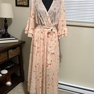 Peach Floral Wrap Maxi Dress